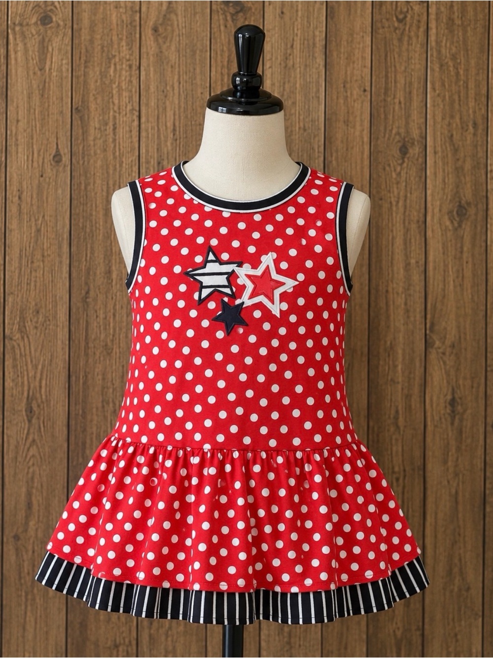 Florence Eiseman Girls Dress 4T Red Polka Dot Star Applique Patriotic
